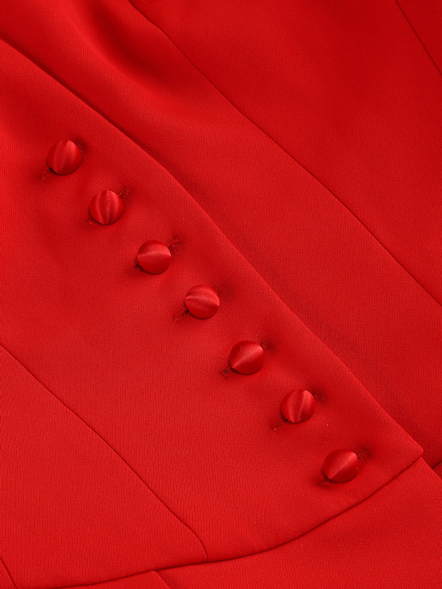 Crimson Red Peplum Jacket and Pencil Skirt Ensemble