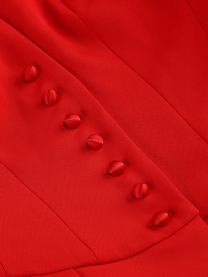 Crimson Red Peplum Jacket and Pencil Skirt Ensemble