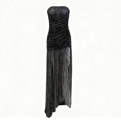 Elegant Ruched Strapless Gown with High Slit