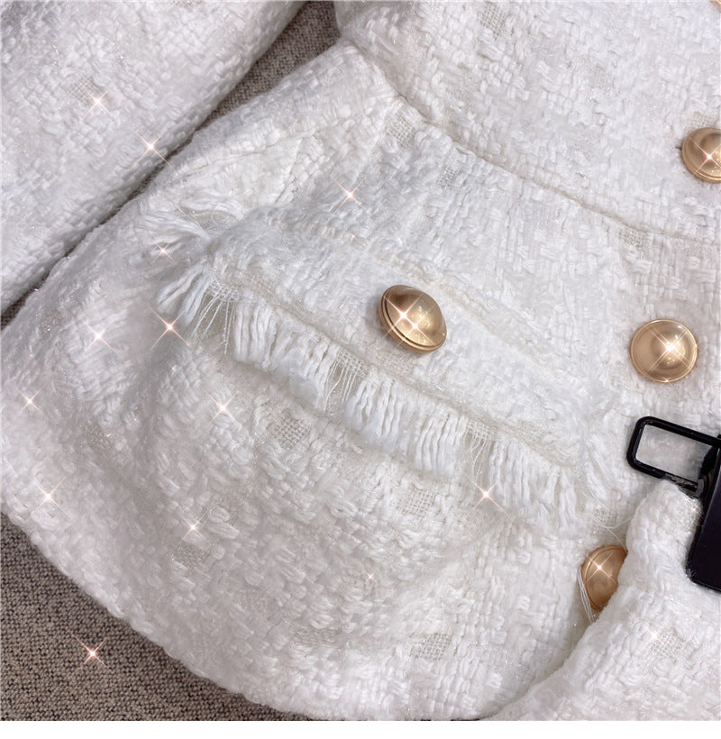 Parisian Ivory Tweed Two-Piece Blazer and High-Waisted Short Set