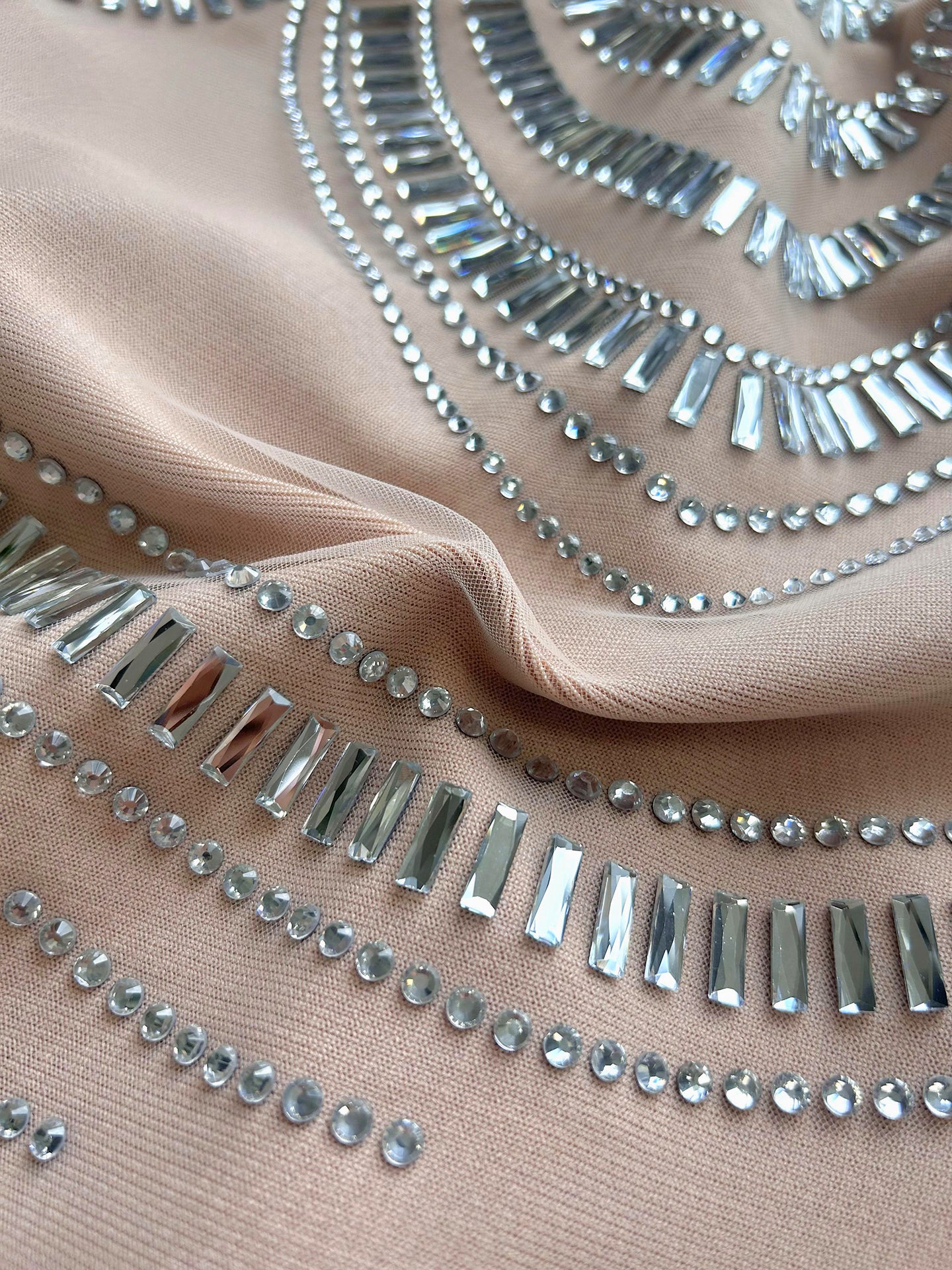 Mirrored Crystal Illusion Halter Mini Dress - Nude & Silver