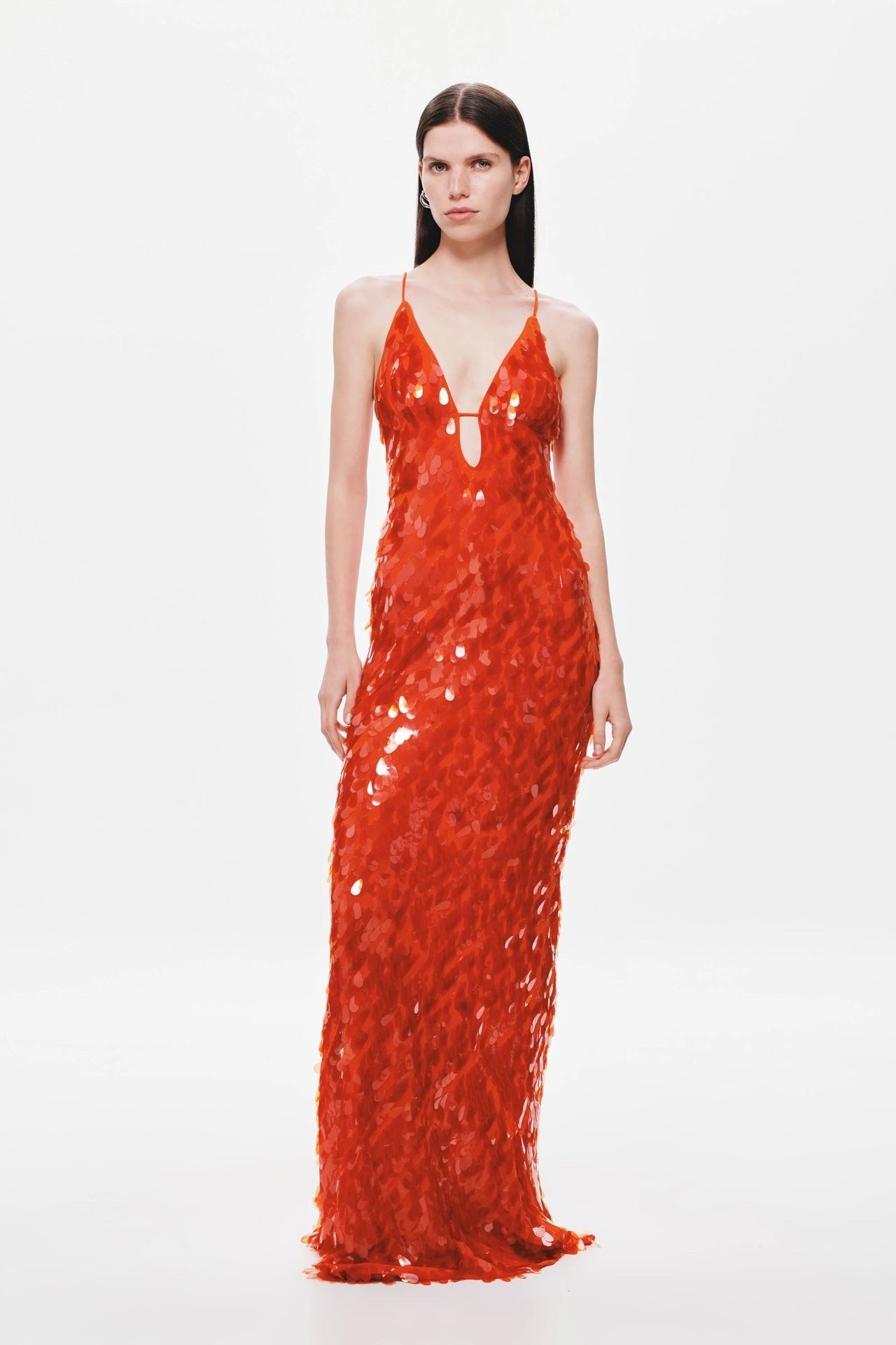 Ember Sequin Floor-Length Gown with Plunging Keyhole Neckline