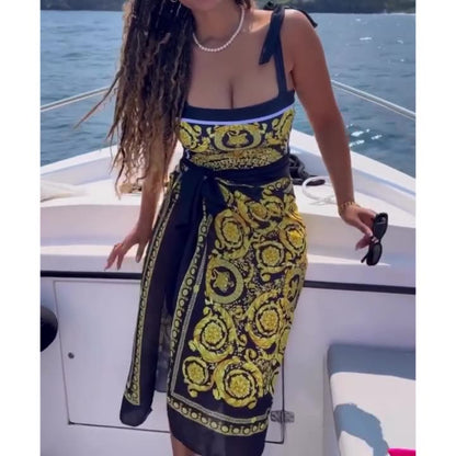 Ver*ace print body suit with sarong