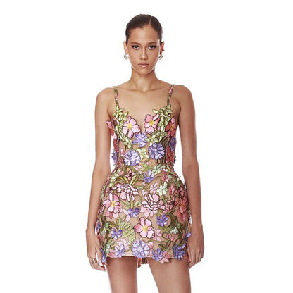 Enchanted Garden Floral Appliqué Mini Dress