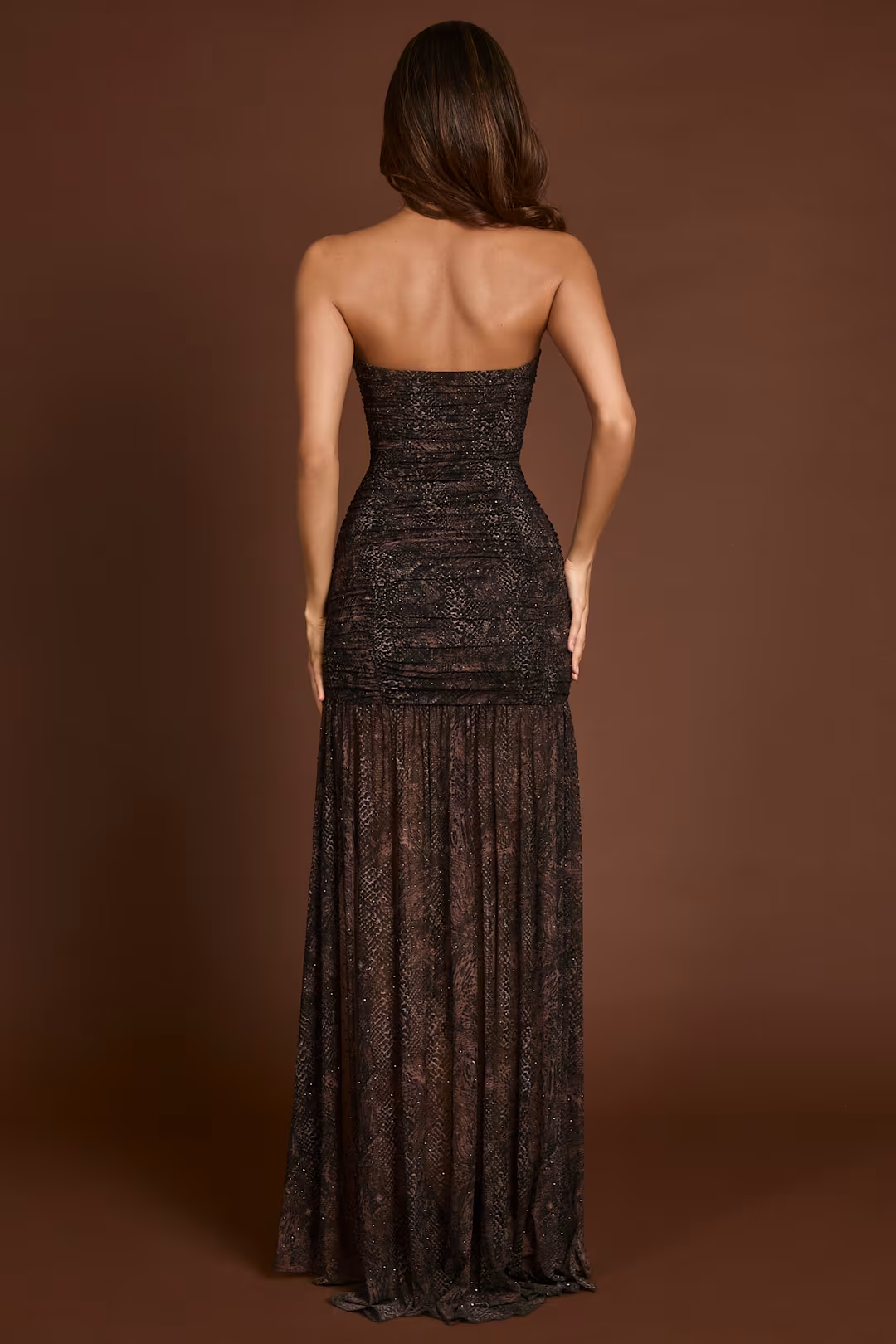 Elegant Ruched Strapless Gown with High Slit