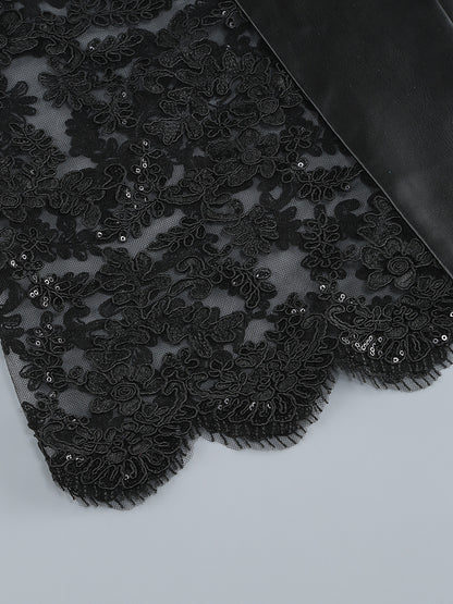 Avant-Garde Black Strapless Gown with Cascading Floral Lace