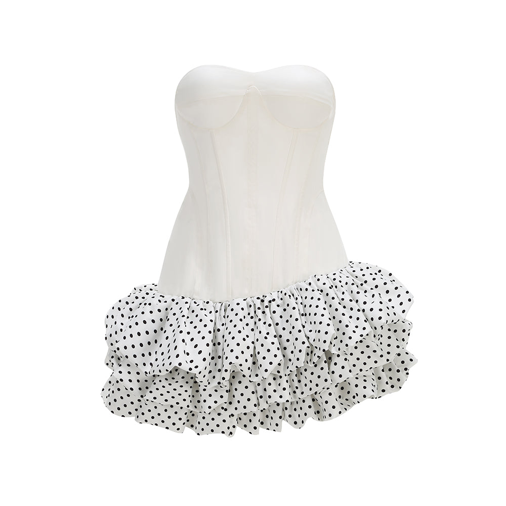 White Corset Polka Dot Ruffle Mini Dress