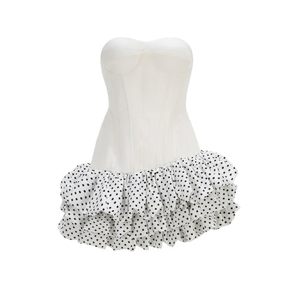 White Corset Polka Dot Ruffle Mini Dress