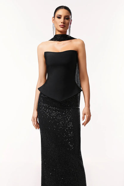 Midnight Eclipse: The Sculpted Peplum Gown