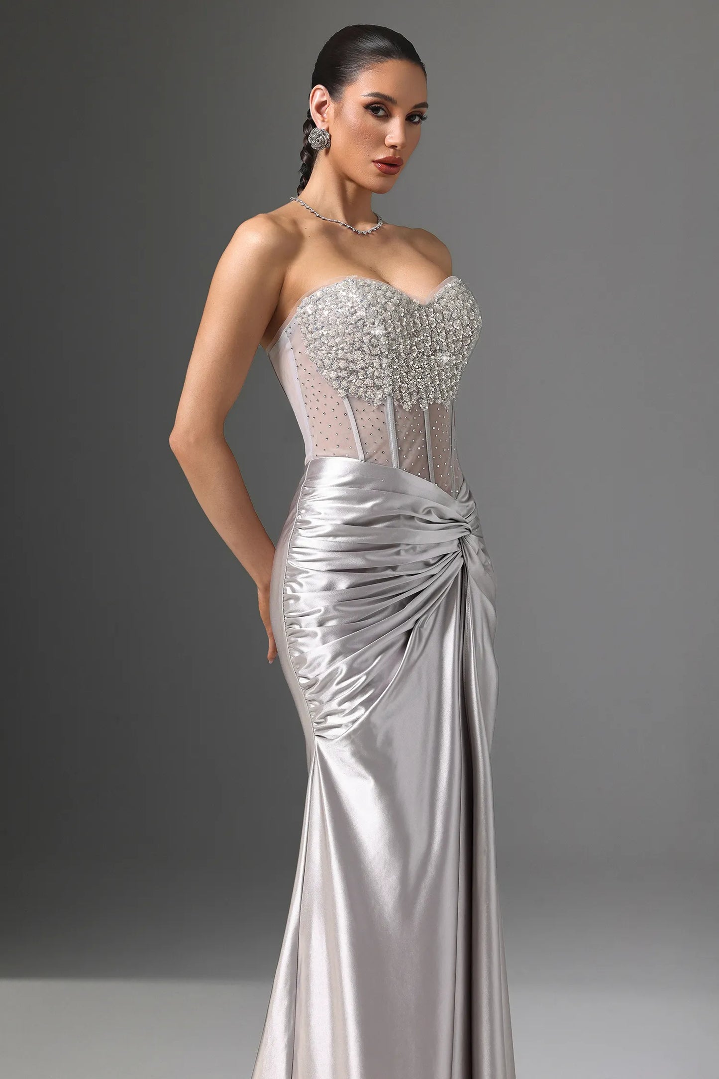 The Silver Solstice Embellished Corset Gown