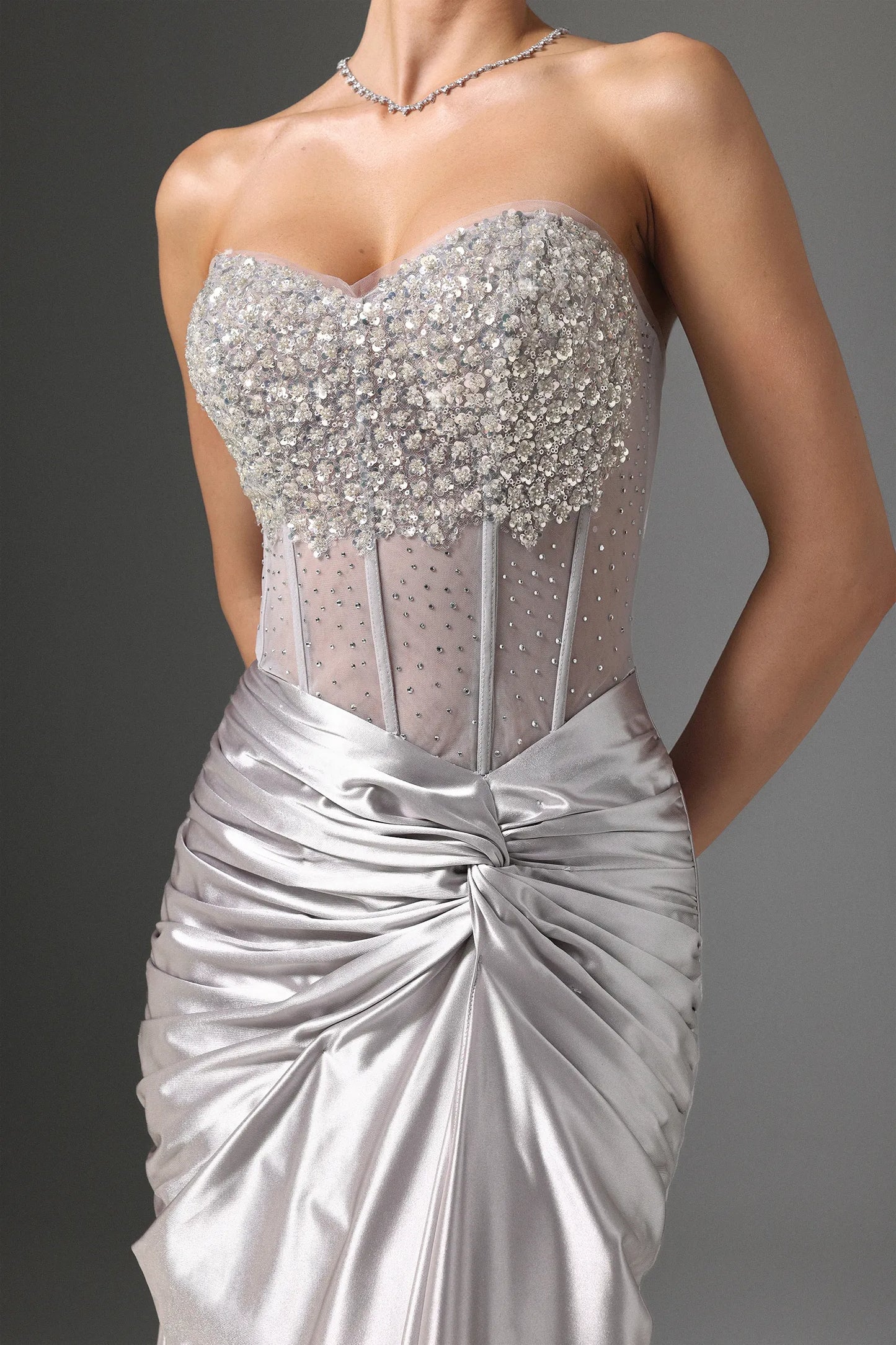 The Silver Solstice Embellished Corset Gown