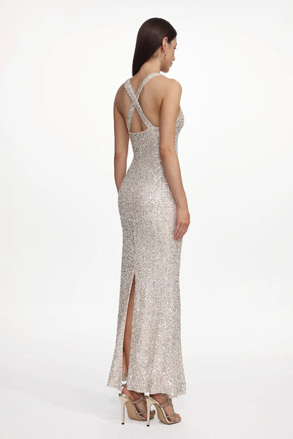 Gilded Muse Metallic Keyhole Gown