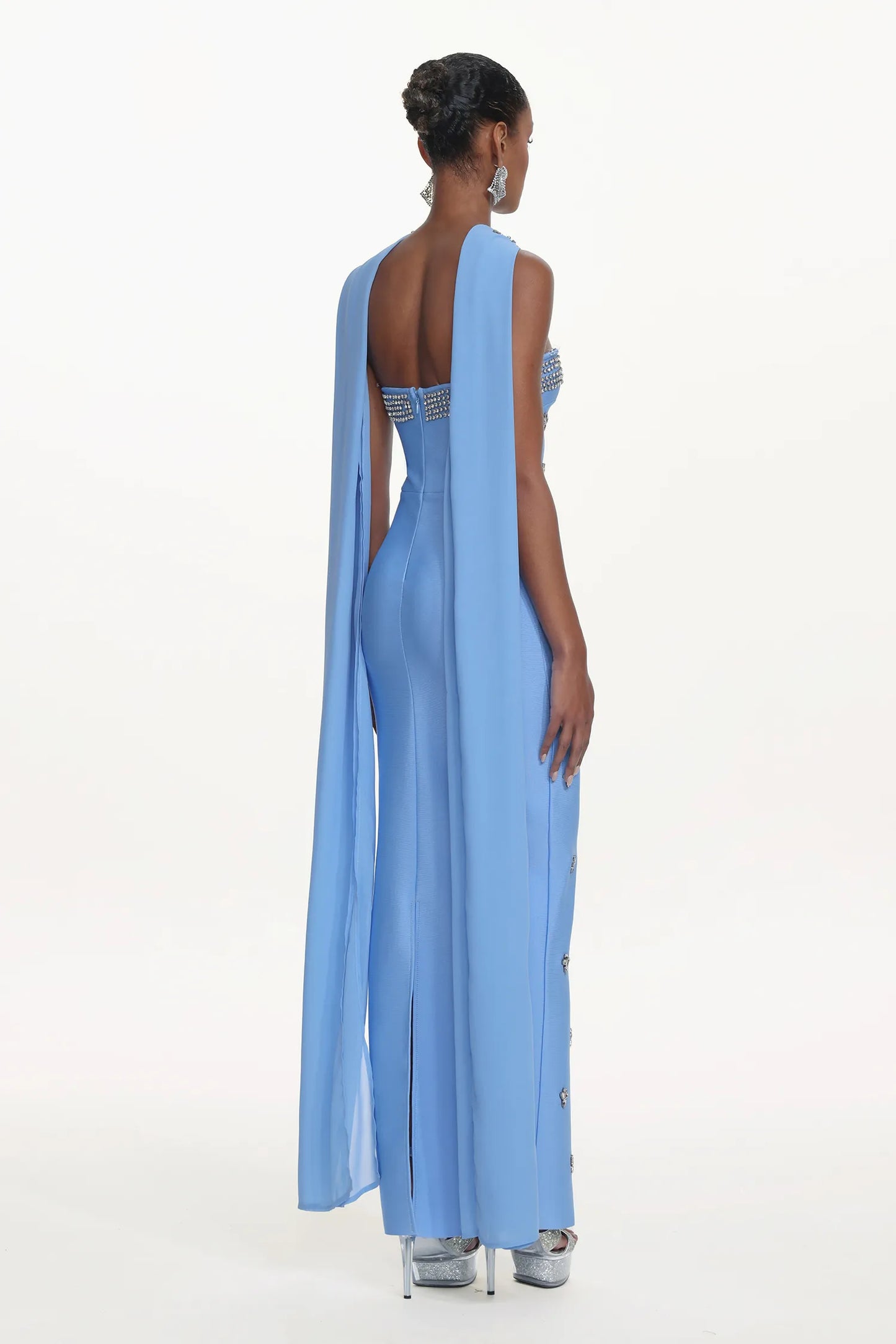 Sky Blue Crystal-Trimmed Halter Gown