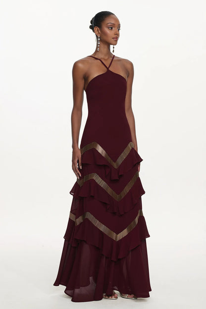 Midnight Garden Botanical Column Gown