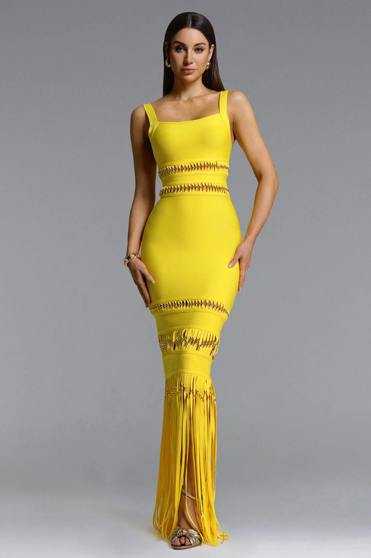 Shanley Chic Contour Sleeveless Bandage Maxi Dress - Yellow
