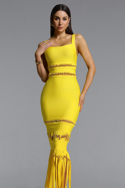 Shanley Chic Contour Sleeveless Bandage Maxi Dress - Yellow