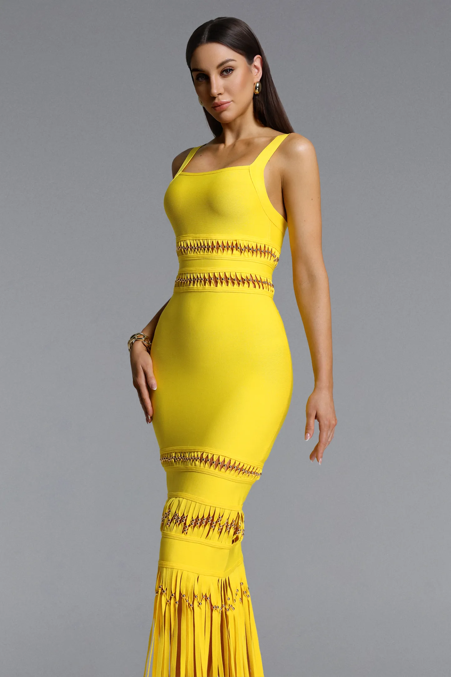 Shanley Chic Contour Sleeveless Bandage Maxi Dress - Yellow