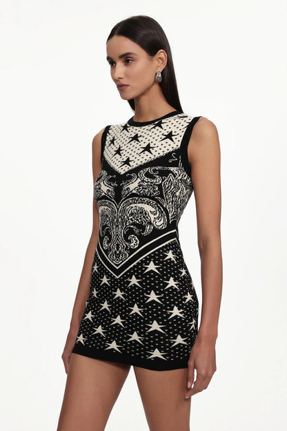 Graphic Star-Print Sleeveless Bodycon Mini Dress