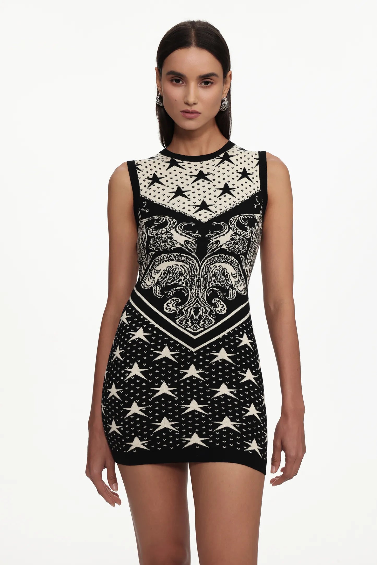Graphic Star-Print Sleeveless Bodycon Mini Dress
