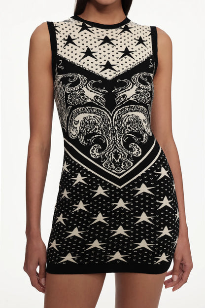Graphic Star-Print Sleeveless Bodycon Mini Dress