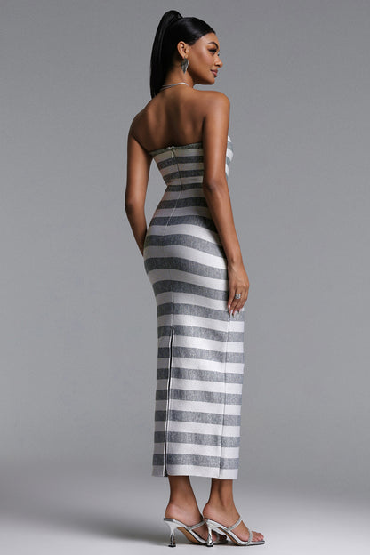 Junya Chic Contour Strapless Stripe Maxi Dress