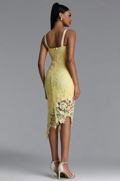 Radiant Yellow Lace Asymmetrical Midi Dress