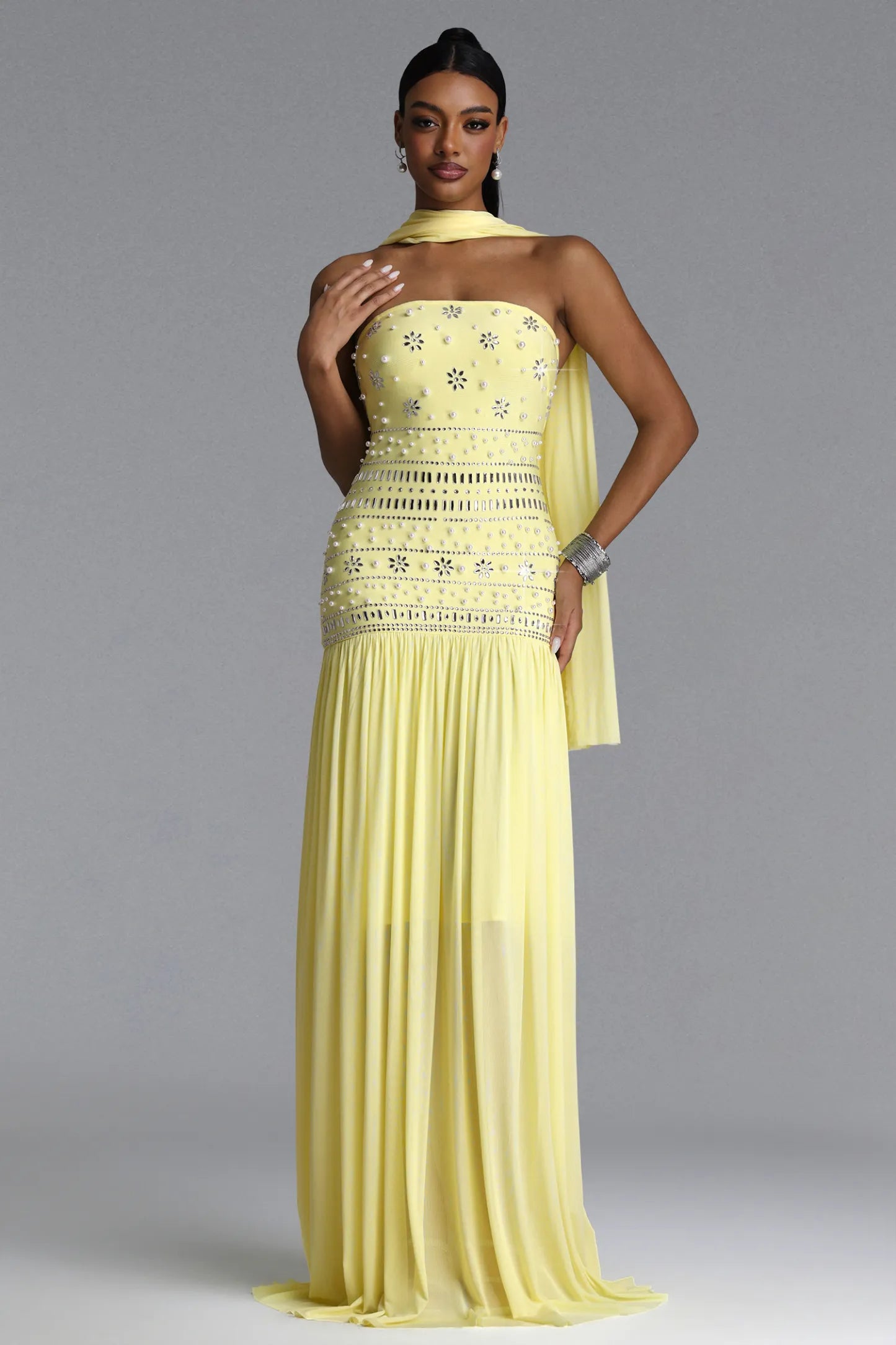 Radiant Embellished Strapless Chiffon Gown