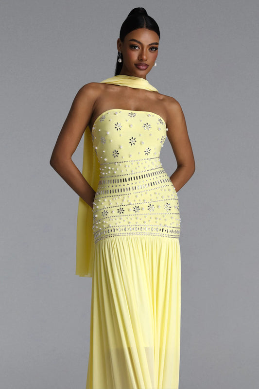 Radiant Embellished Strapless Chiffon Gown