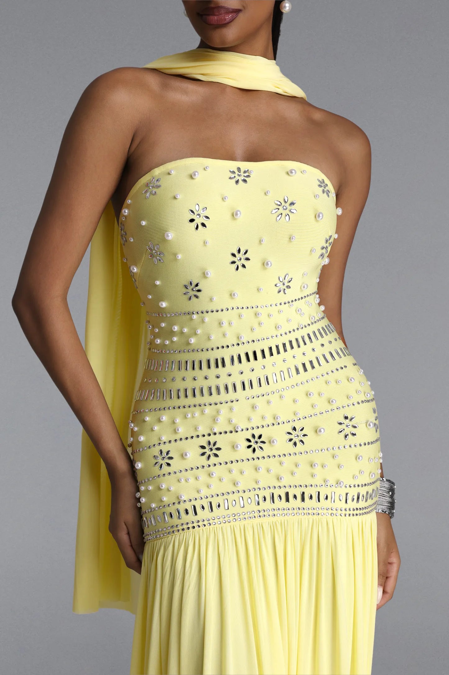 Radiant Embellished Strapless Chiffon Gown