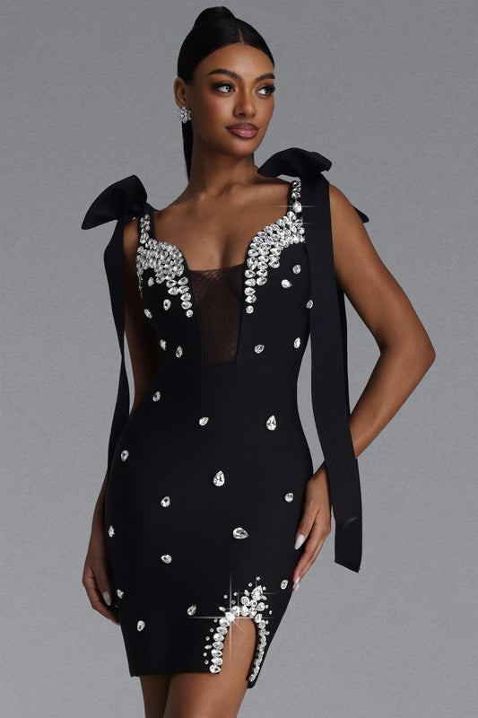 Embellished Bow-Strap Mini Dress