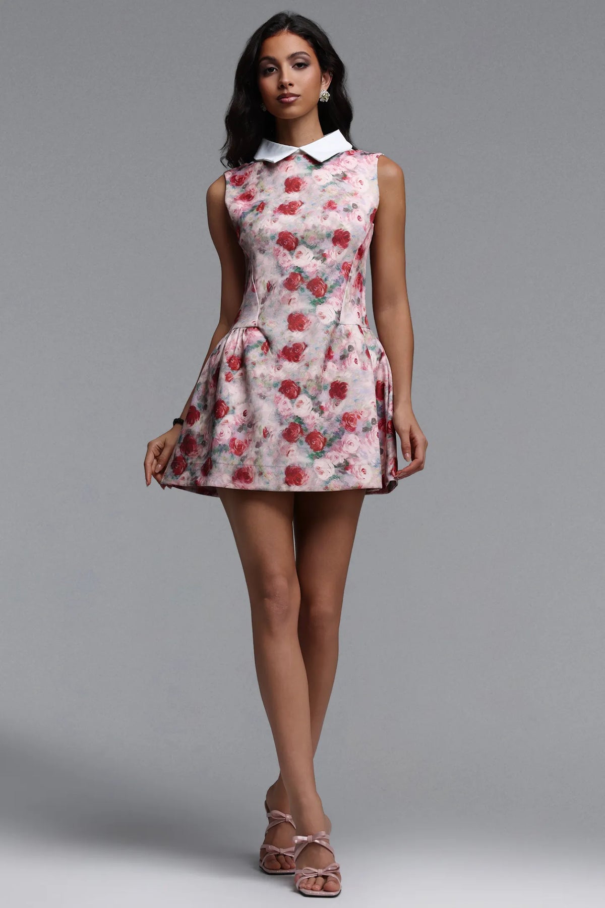Romantic Rose Collared Fit & Flare Mini Dress