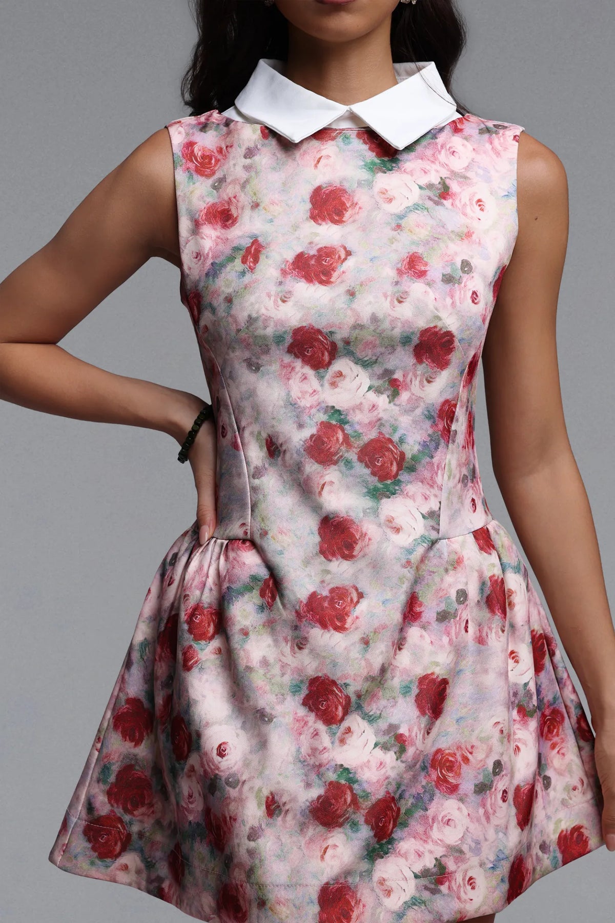 Romantic Rose Collared Fit & Flare Mini Dress
