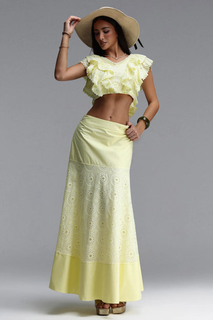 Sunny Eyelet Ruffle Crop Top & Maxi Skirt Two-Piece Set