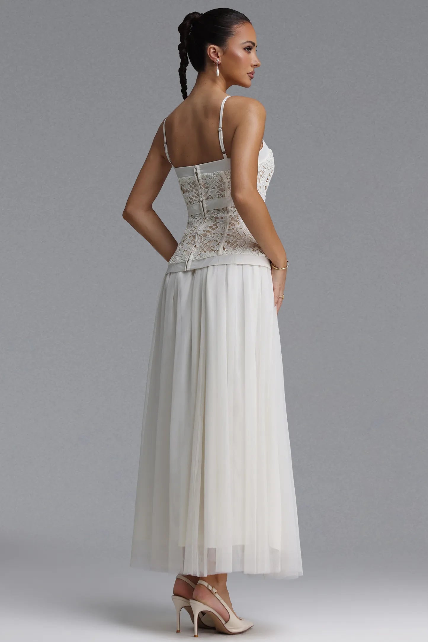 Ivory Lace Corset and Chiffon Maxi Dress