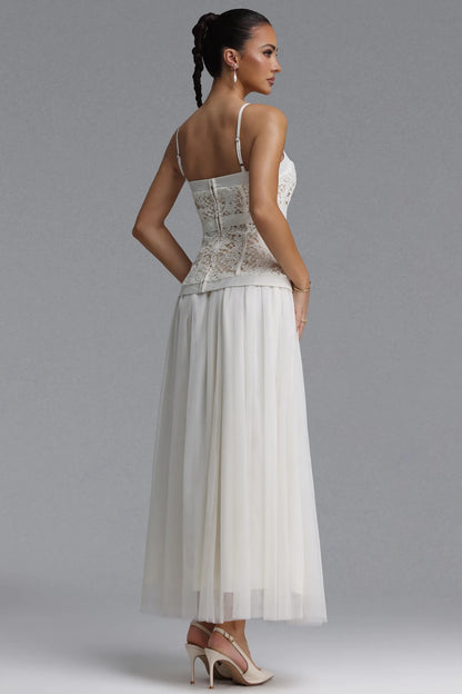 Ivory Lace Corset and Chiffon Maxi Dress