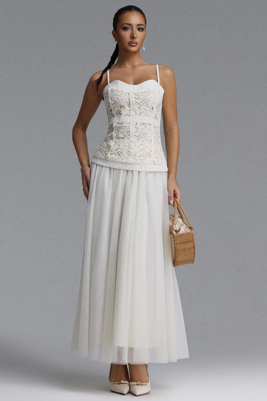 Ivory Lace Corset and Chiffon Maxi Dress