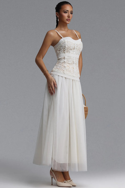 Ivory Lace Corset and Chiffon Maxi Dress