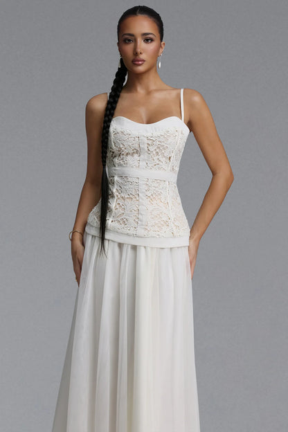 Ivory Lace Corset and Chiffon Maxi Dress