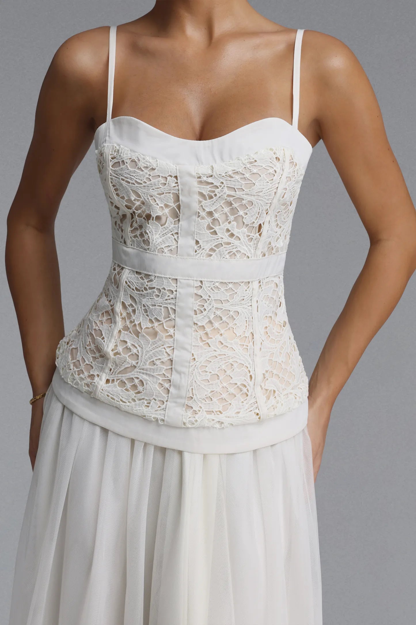 Ivory Lace Corset and Chiffon Maxi Dress