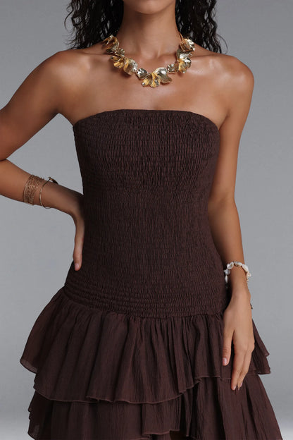 Chocolate Brown Smocked Tiered Ruffle Dress