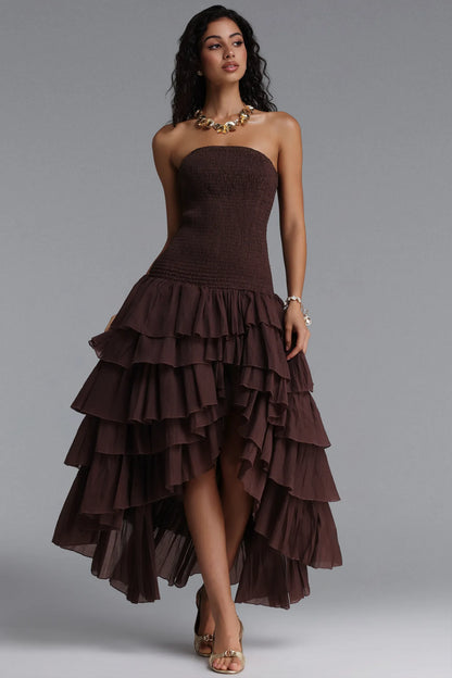 Chocolate Brown Smocked Tiered Ruffle Dress