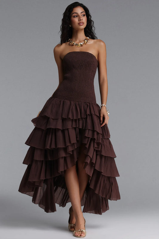 Chocolate Brown Smocked Tiered Ruffle Dress