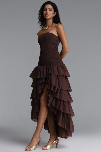 Chocolate Brown Smocked Tiered Ruffle Dress