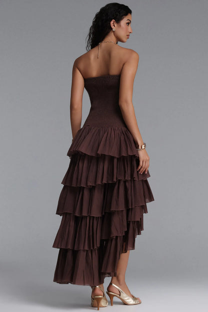 Chocolate Brown Smocked Tiered Ruffle Dress