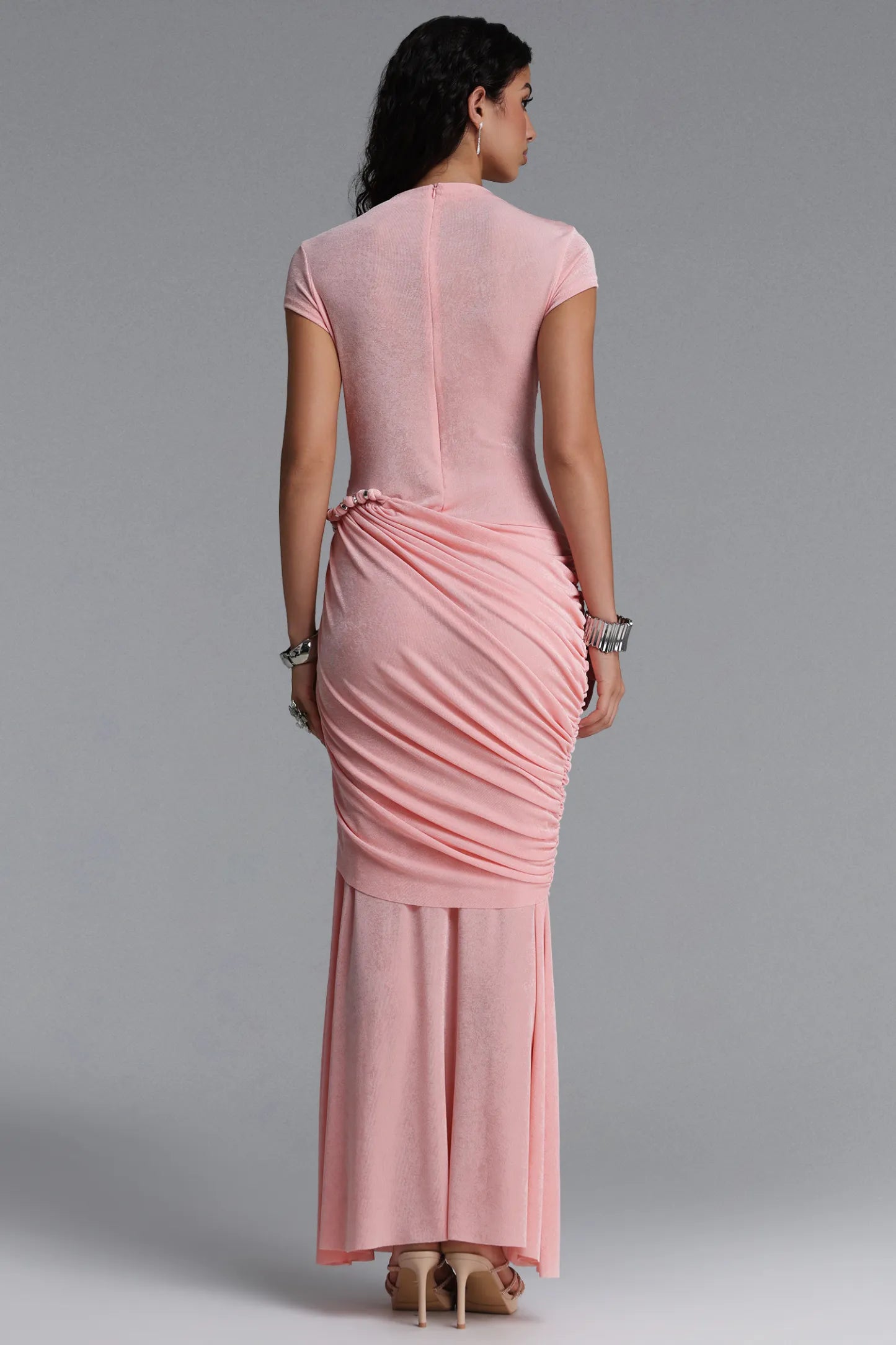 Soft Pink Asymmetrical Draped Gown