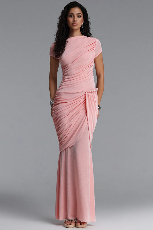 Soft Pink Asymmetrical Draped Gown