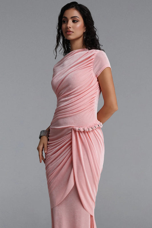 Soft Pink Asymmetrical Draped Gown