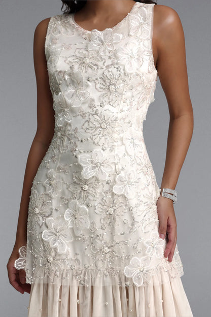 Vintage-Inspired Beaded Tulle and Pearl Midi Dress