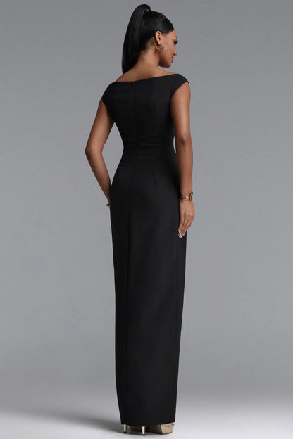 Gold Hardware Slit Column Gown - Black
