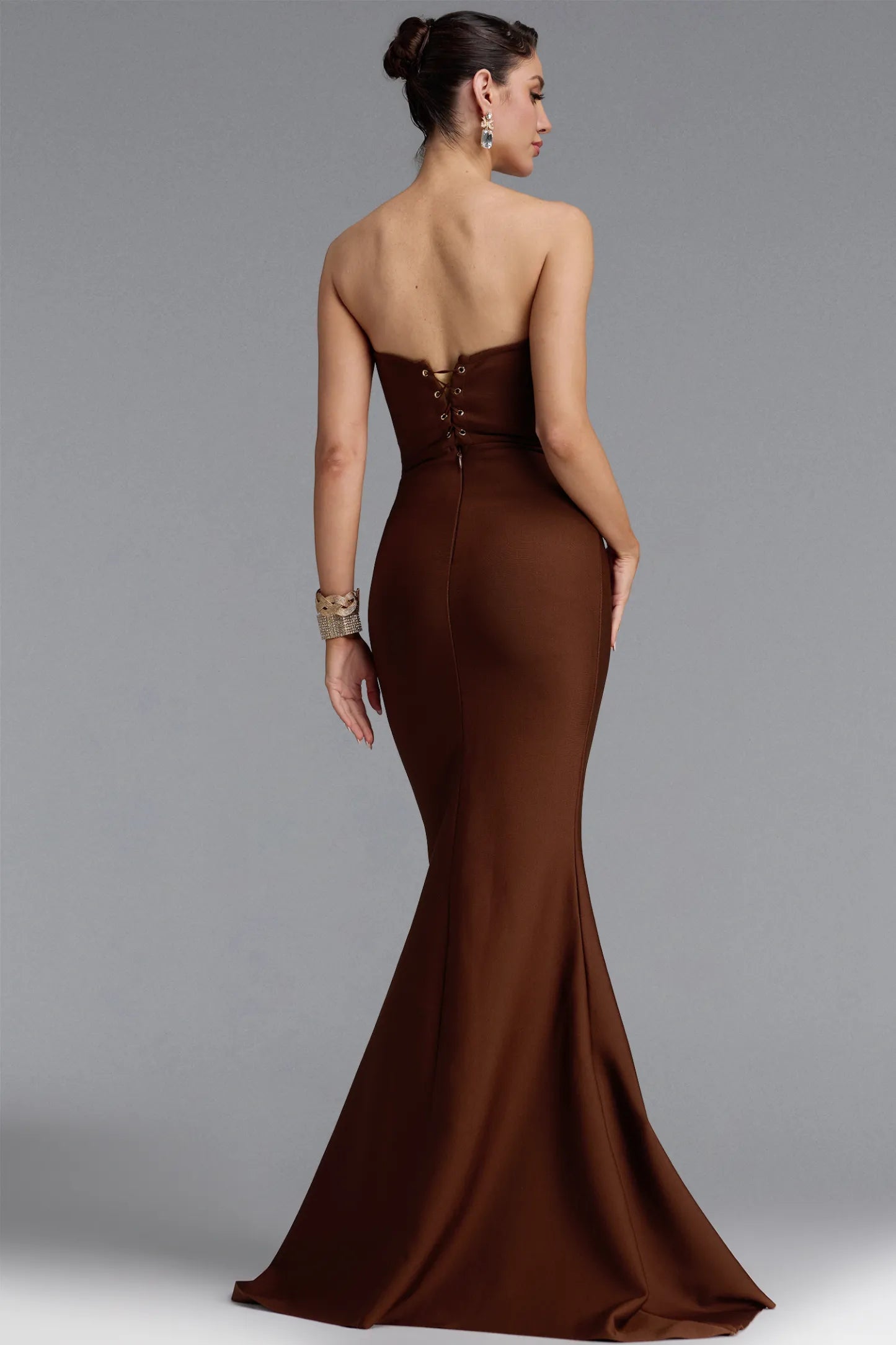 Embellished Corset Mermaid Gown - Chocolate Brown